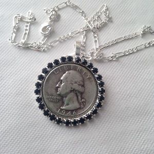 1946 Silver Quarter Dollar Coin, 16in 925 Chain